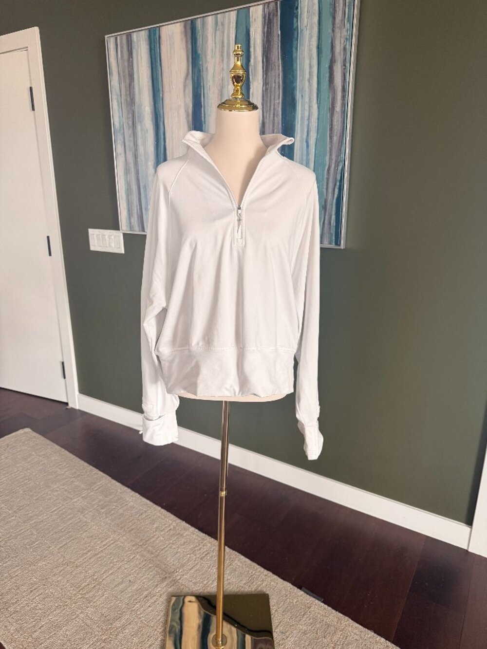 Lululemon White Half Zip Pullover Funnel Neck Thumbhole Oversized Size 14